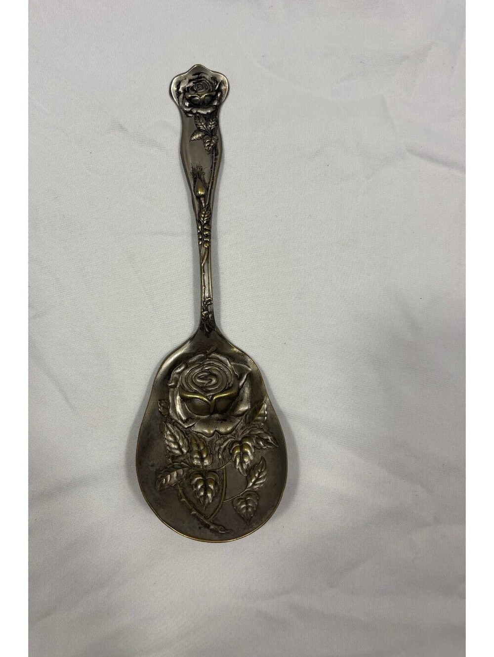 Vintage Silver Tone Rose Embossed Spoon